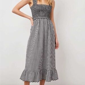 Rails Black and White Smocked Ruffled Midi Dress (Rumy Dress)